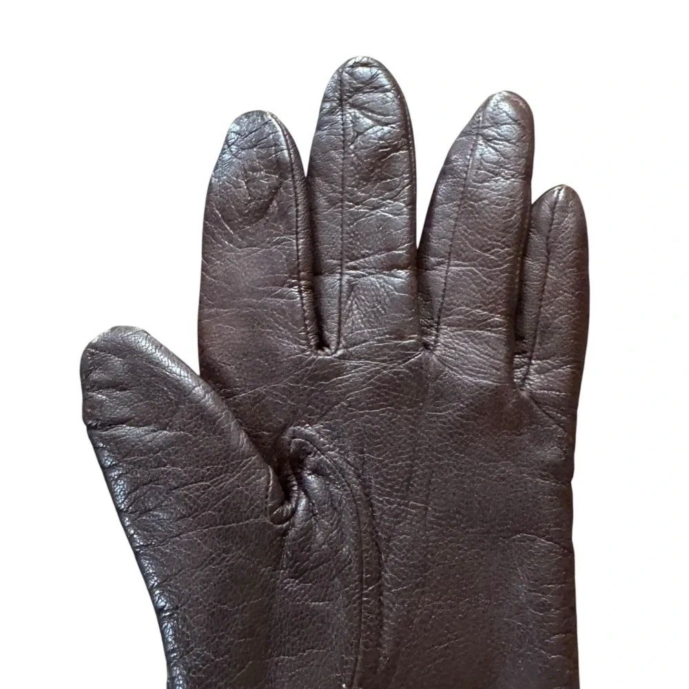 *Women’s Vintage Fownes Size 7.5 Brown Leather Gloves w Polyester Lining